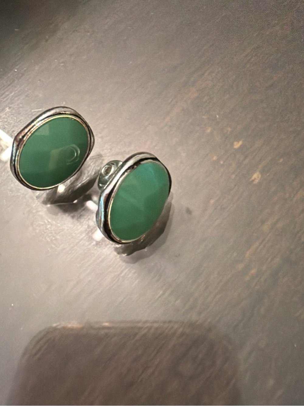 Green Stone Silver-Trim Stud Earrings - Women Jewelry